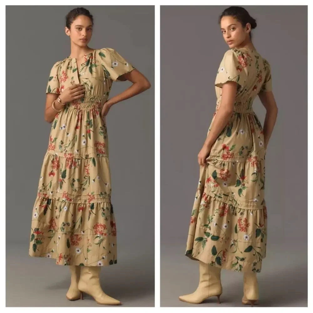 Anthro Somerset Khaki Floral Dress - Picture 1 of 7